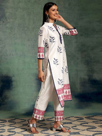 Libas White Floral Printed Gotta Patti Straight Kurta With Trousers & Dupatta