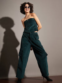 SASSAFRAS Green Strapless Corduroy Tube Top