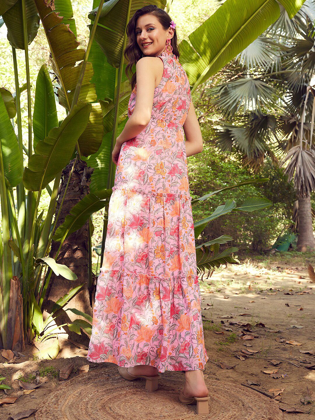 STREET 9 Pink Floral Printed Georgette Maxi Dress