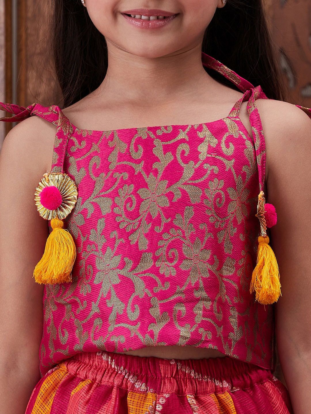 pspeaches Girls Floral Printed Shoulder Straps Top with Dhoti Pants