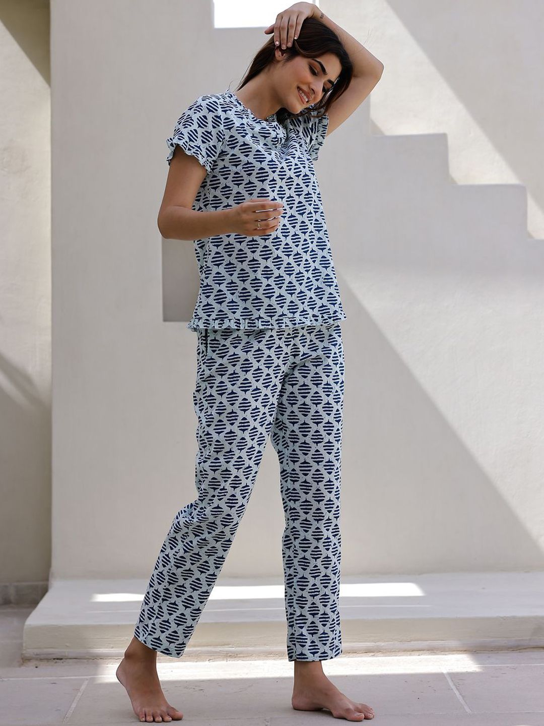 SANSKRUTIHOMES Ethnic Motifs Printed Pure Cotton Night suit