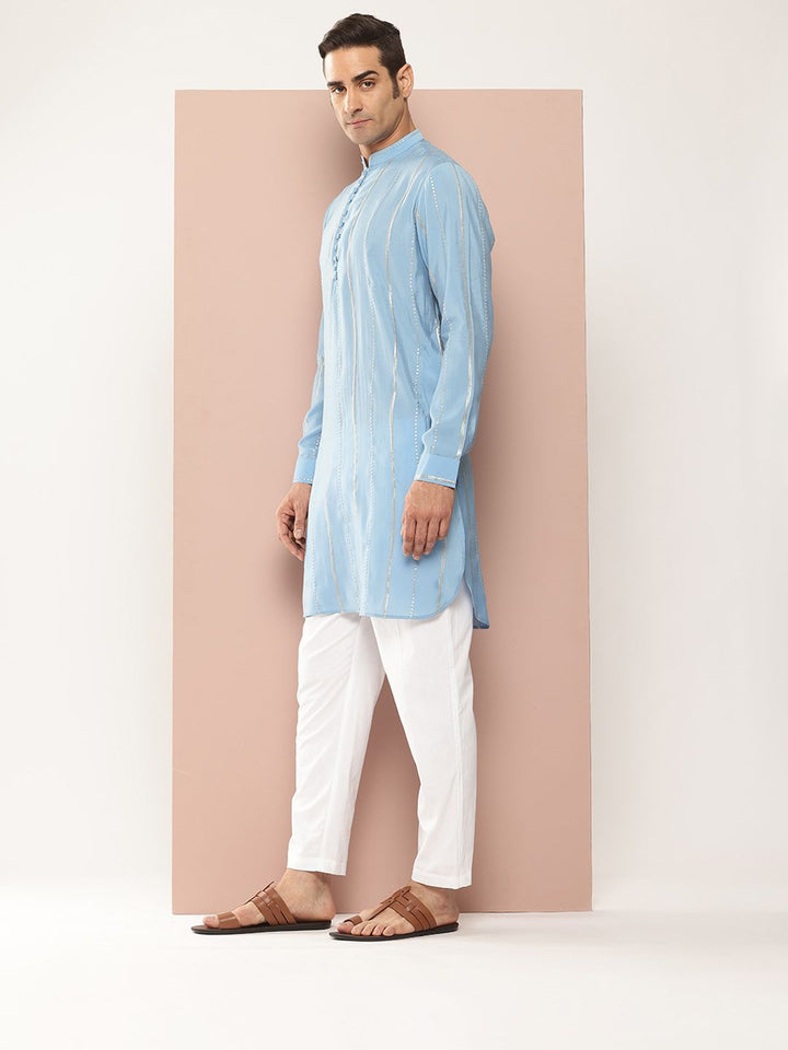 See Designs Embroidered Sequinned Chanderi Silk Kurta with Pyjamas