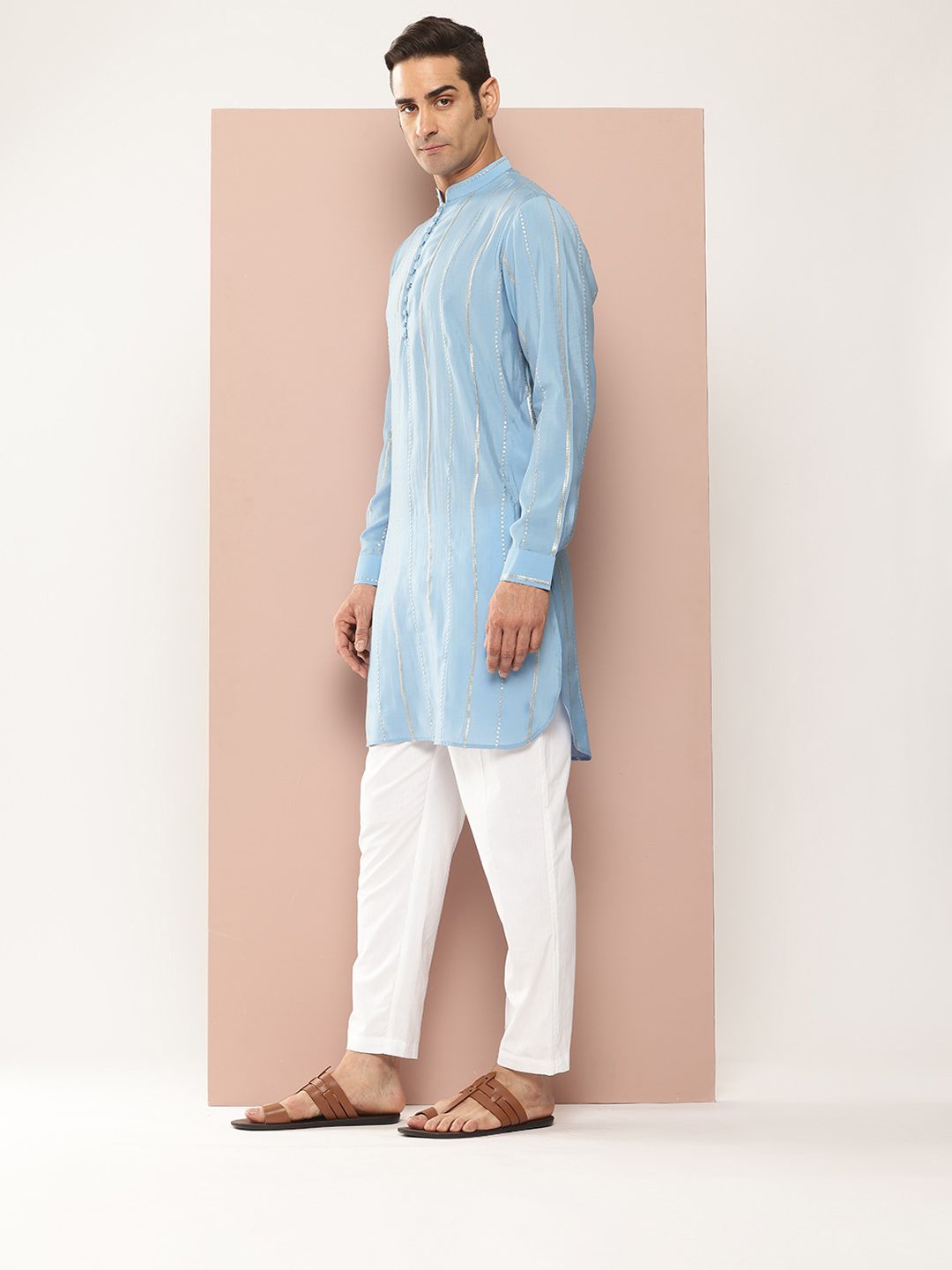 See Designs Embroidered Sequinned Chanderi Silk Kurta with Pyjamas