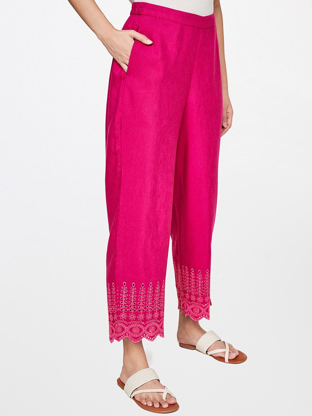 Global Desi Women Pink Straight Fit Trousers