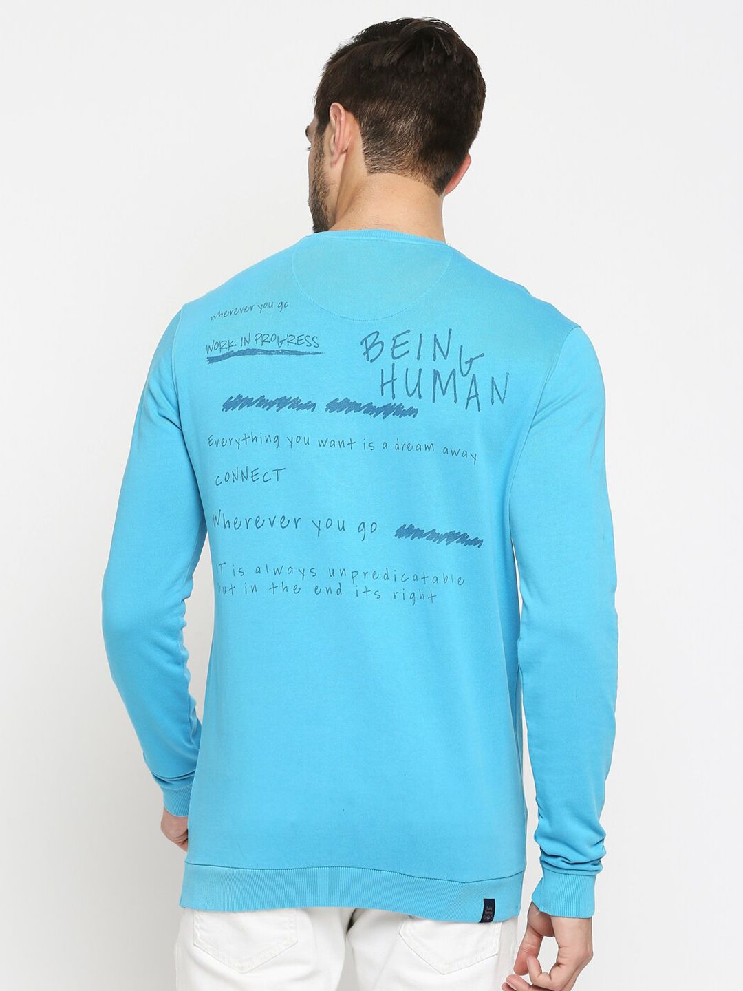 Being Human Men Turquoise Blue Printed Sweatshirt