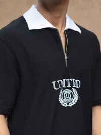 Powerlook Men Typography Printed Polo Collar Drop-Shoulder Sleeves Oversized T-shirt