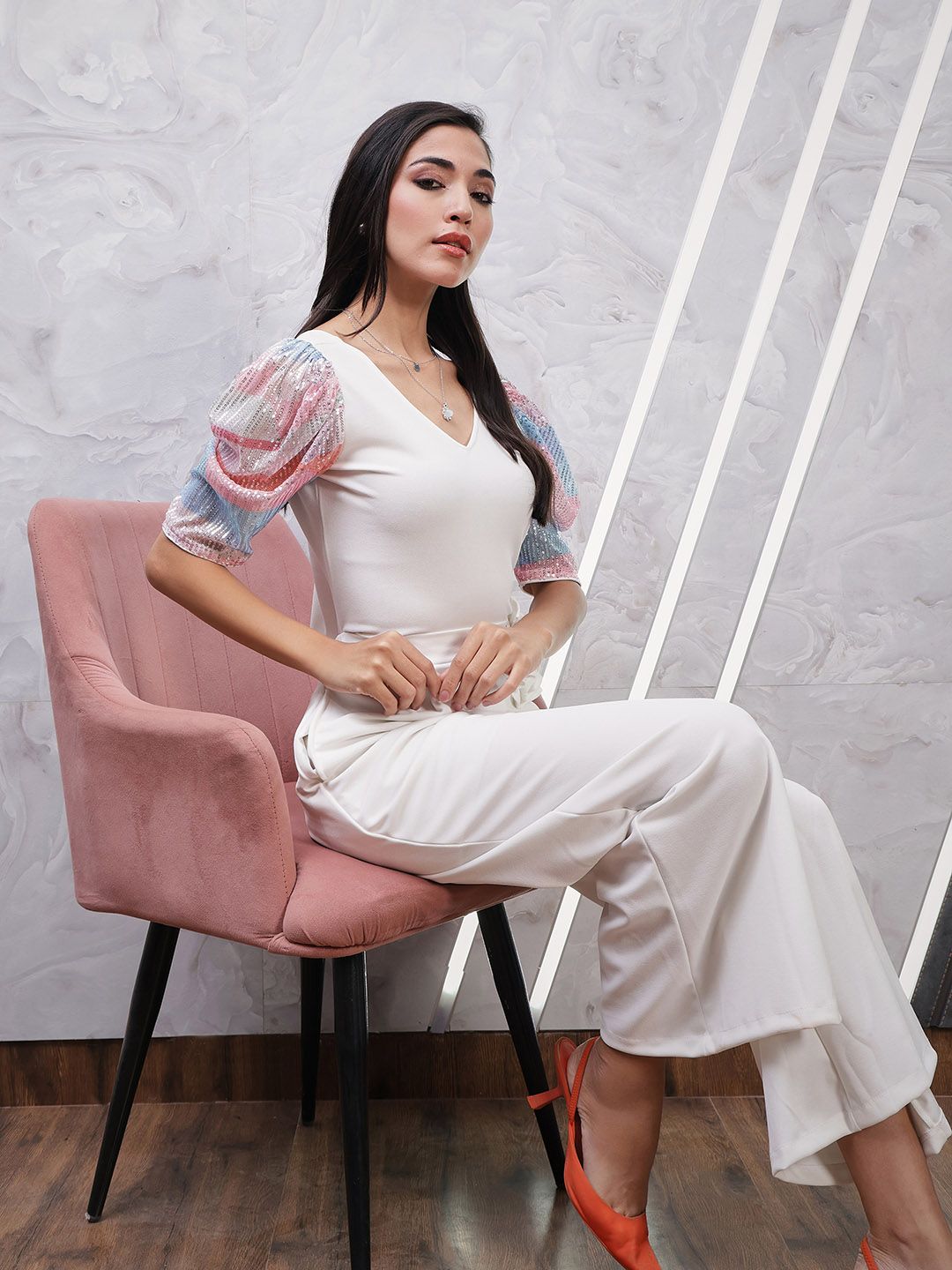 Athena White V-Neck Puff Sleeve Top