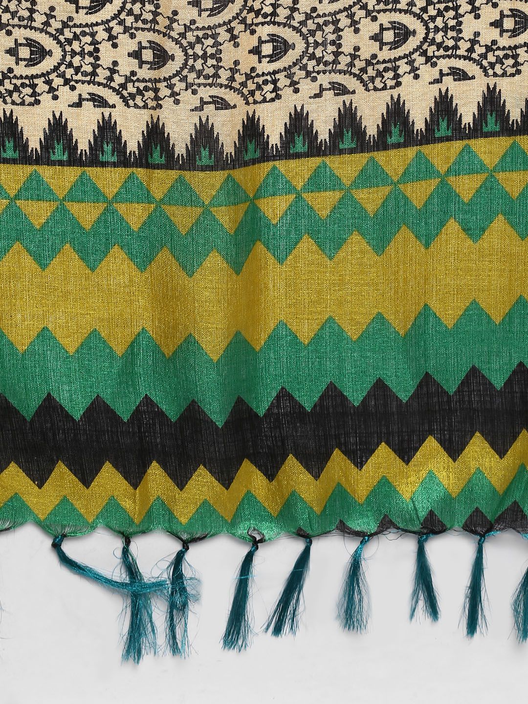 Saree mall Cream-Coloured & Green Printed Dupatta