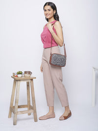 ZOUK Navy Blue & Beige Ethnic Motifs Woven Design Handcrafted Vegan Leather Sustainable Sling Bag