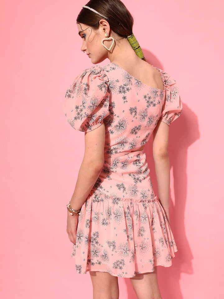 STREET 9 Peach-Coloured Floral Georgette Sheath Midi Dress