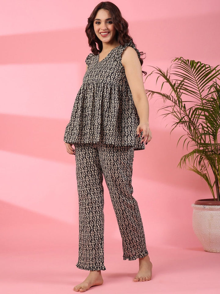 SANSKRUTIHOMES Geometric Printed Pure Cotton Night Suit