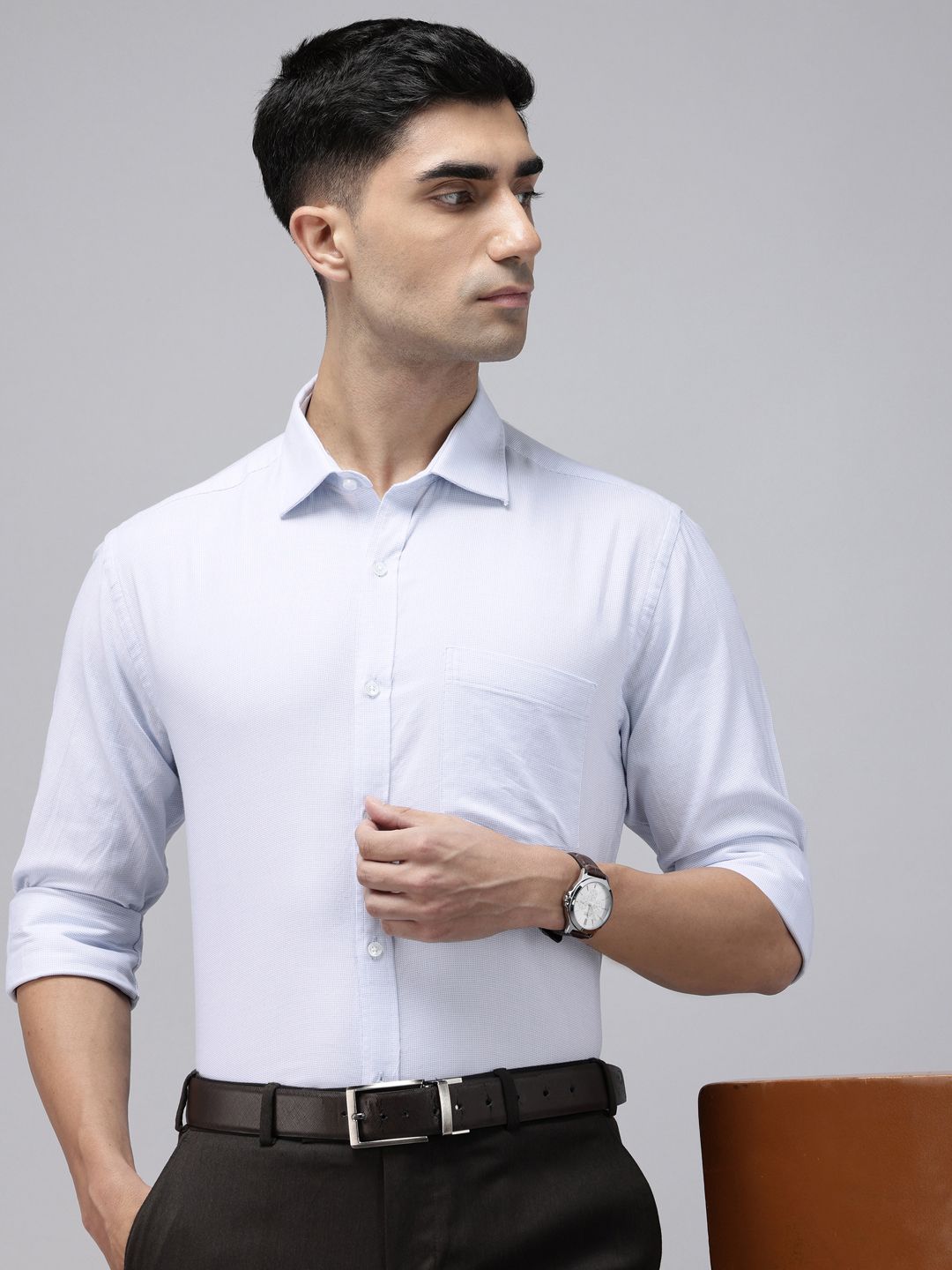 Park Avenue Slim Fit Self Checked Pure Cotton Formal Shirt