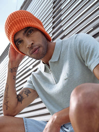 THE BEAR HOUSE Ardor Edition Men Blue Self Design Polo Collar Slim Fit T-shirt