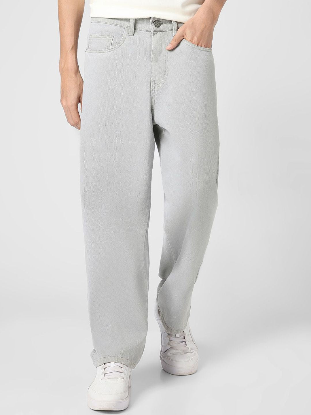 Urbano Fashion Men's Ice Grey Loose Baggy Fit Washed Jeans Non-Stretchable