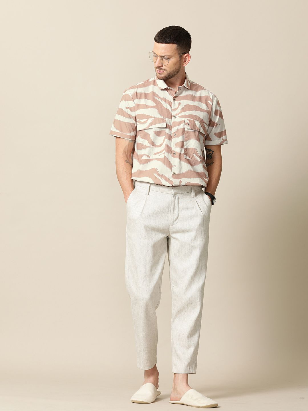 Mr Bowerbird Men Brown & Off-White Liberal Fit Printed Casual Shirt