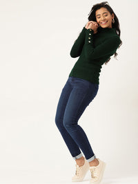 DressBerry Women Green Ribbed Pullover