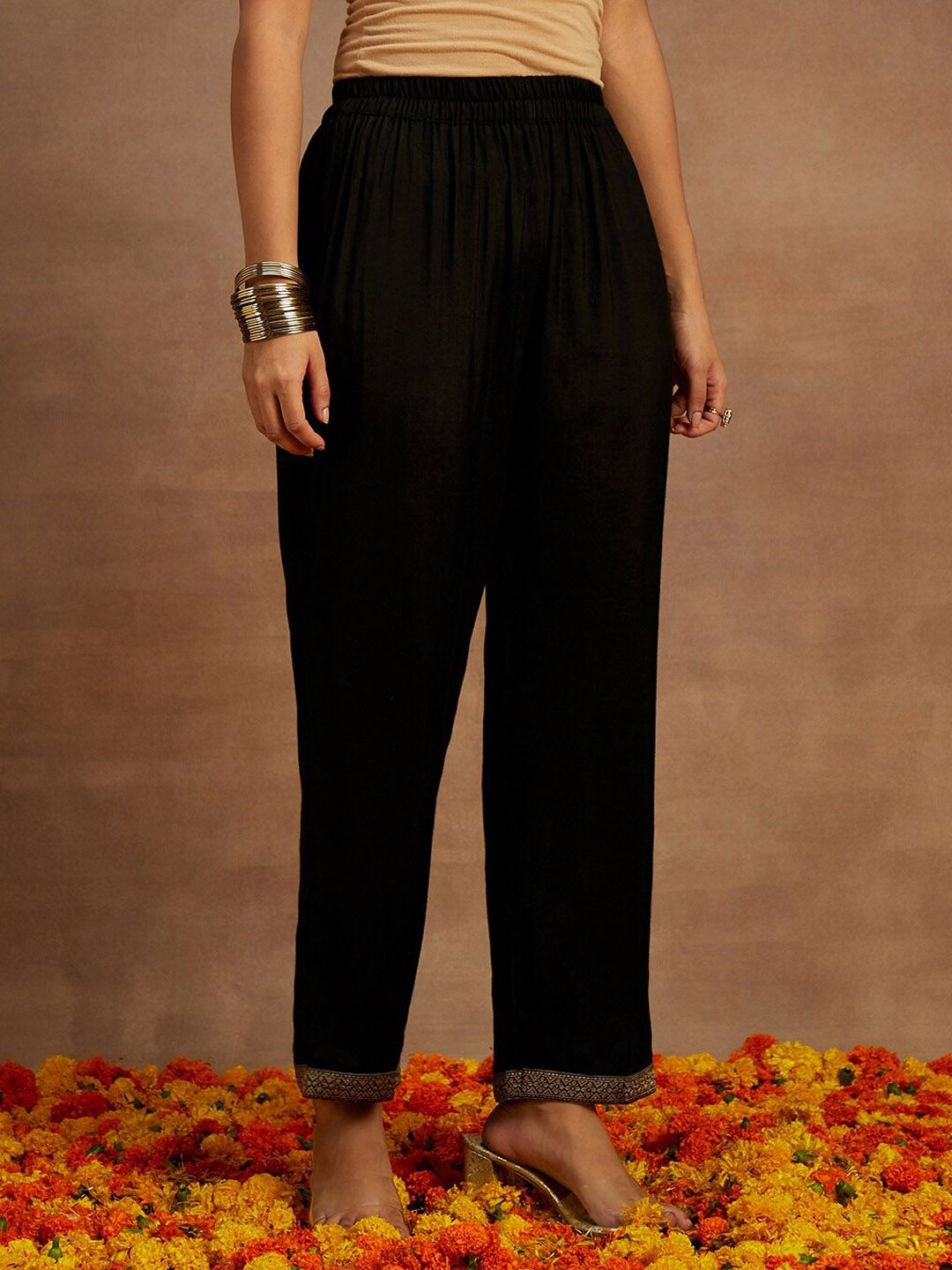 Libas Black Ethnic Motifs Woven Design Kurta with Trousers & With Dupatta