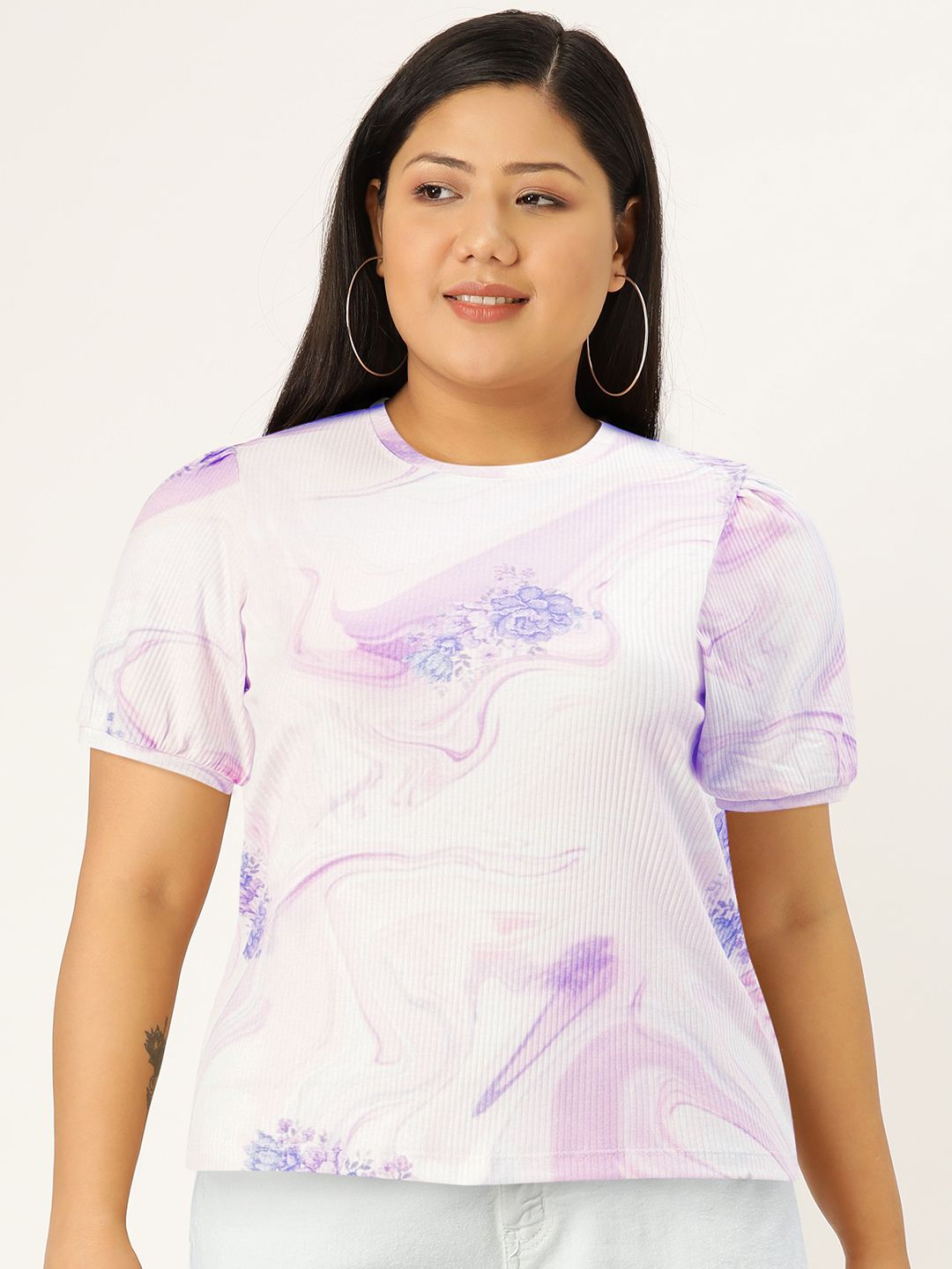 AND Floral Printed Puff Sleeves Top