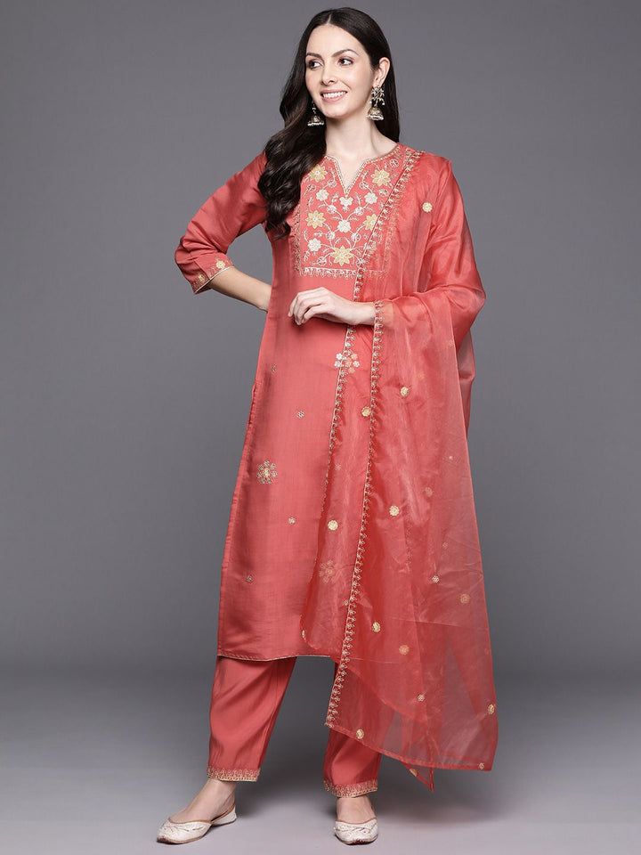 Indo Era Women Floral Embroidered Regular Sequinned Kurta with Trousers & With Dupatta