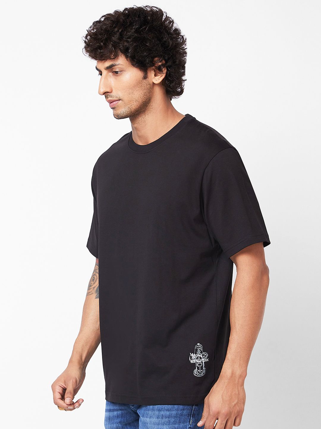 SPYKAR Graphic Printed Relaxed Fit Drop-Shoulder Sleeves Casual T-shirt