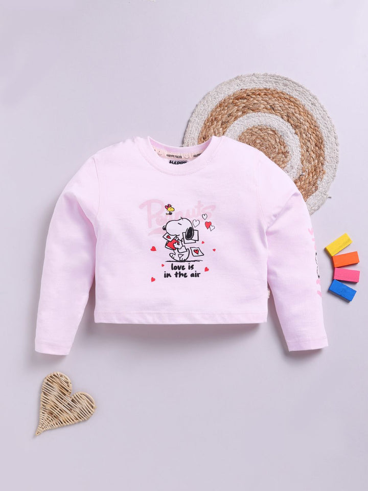 Happy Faces Girls Snoopy Print Drop-Shoulder Sleeves Pure Cotton T-shirt