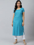 Aurelia Women Green Geometric Print Rayon Straight Kurta