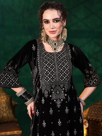 Libas Ethnic Motifs Embroidered Straight Velvet Sequinned Kurta with Salwar & Dupatta