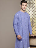 House of Pataudi Floral Embroidered Band Collar Pure Cotton Jashn Kurta
