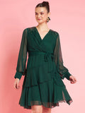 Antheaa Embellished Layered V-Neck Chiffon Fit & Flare Dress
