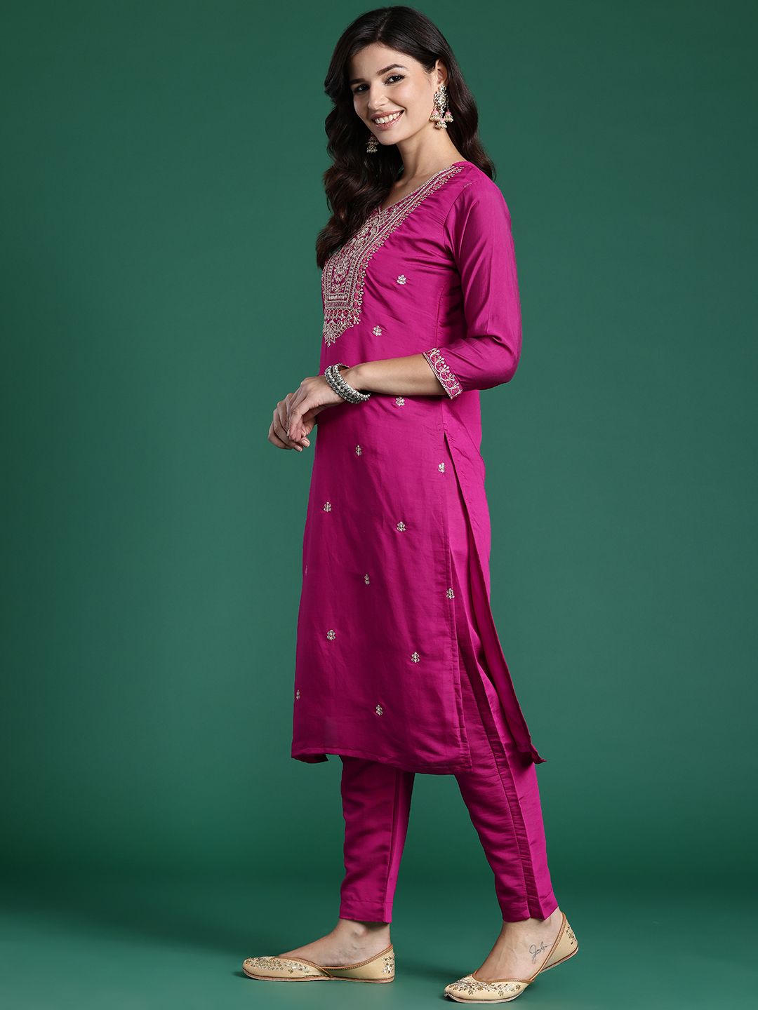 Indo Era Women Ethnic Motifs Embroidered Regular Kurta with Trousers & With Dupatta