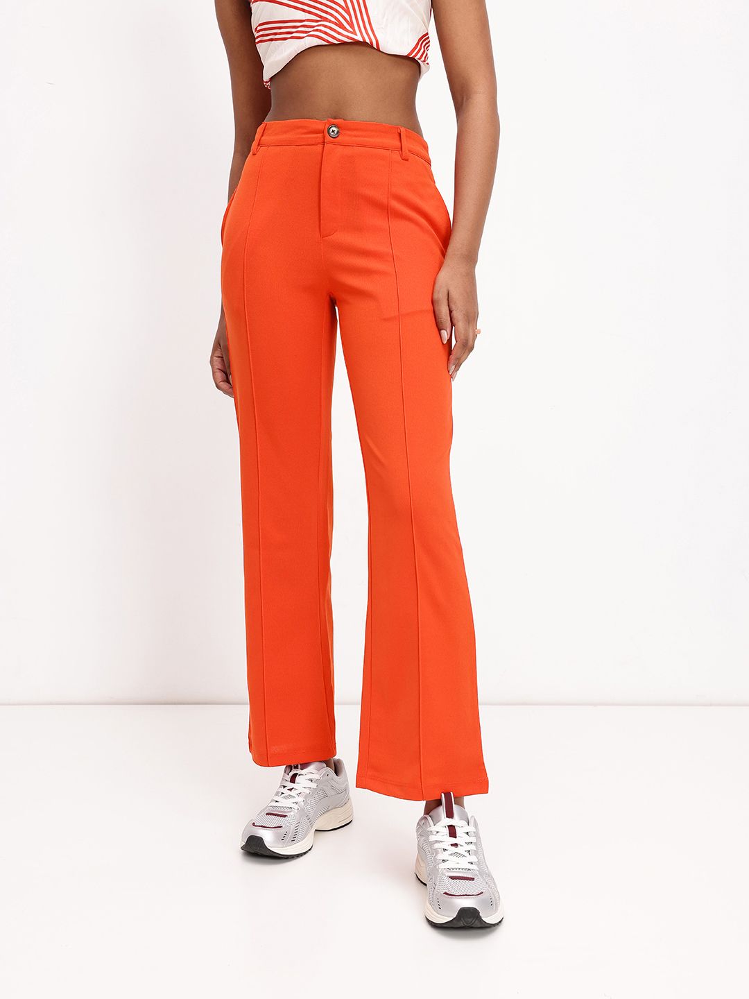 DressBerry Women Bright Burnt Orange Trousers