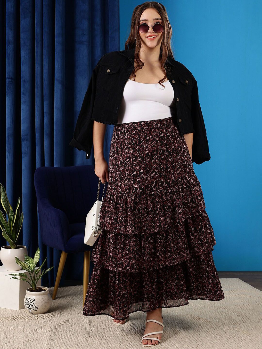 CURVY STREET Floral Printed A-line Maxi Skirt