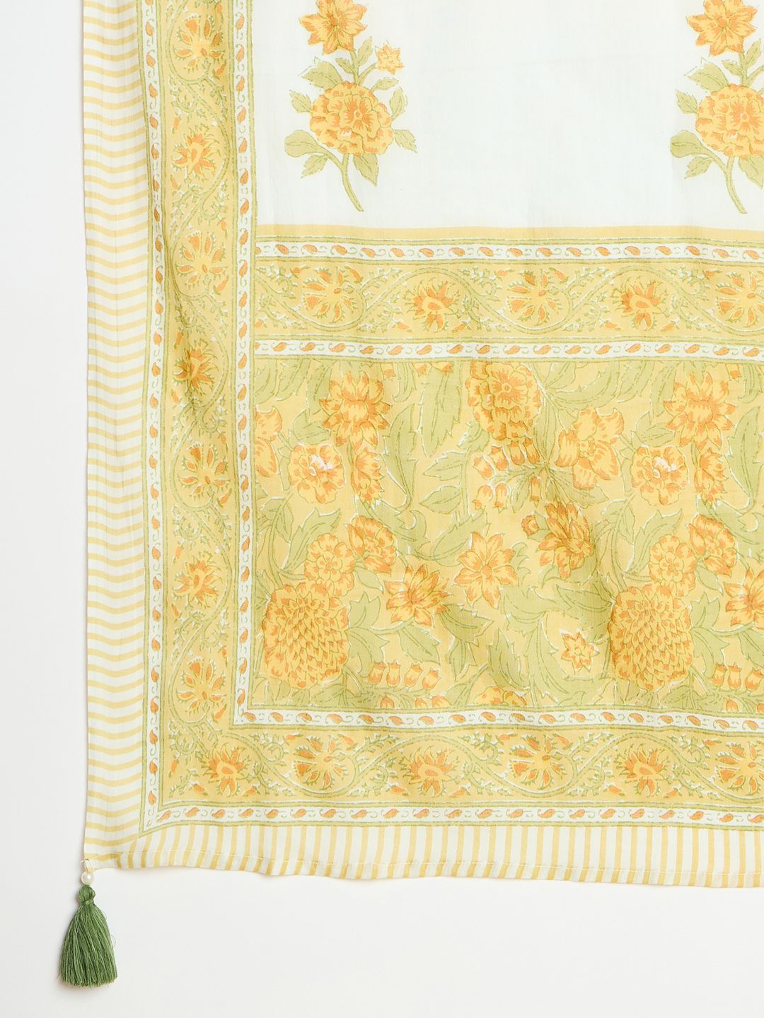 Indo Era Floral Printed Pleated Beads and Stones Pure Cotton Kurta with Trousers & Dupatta