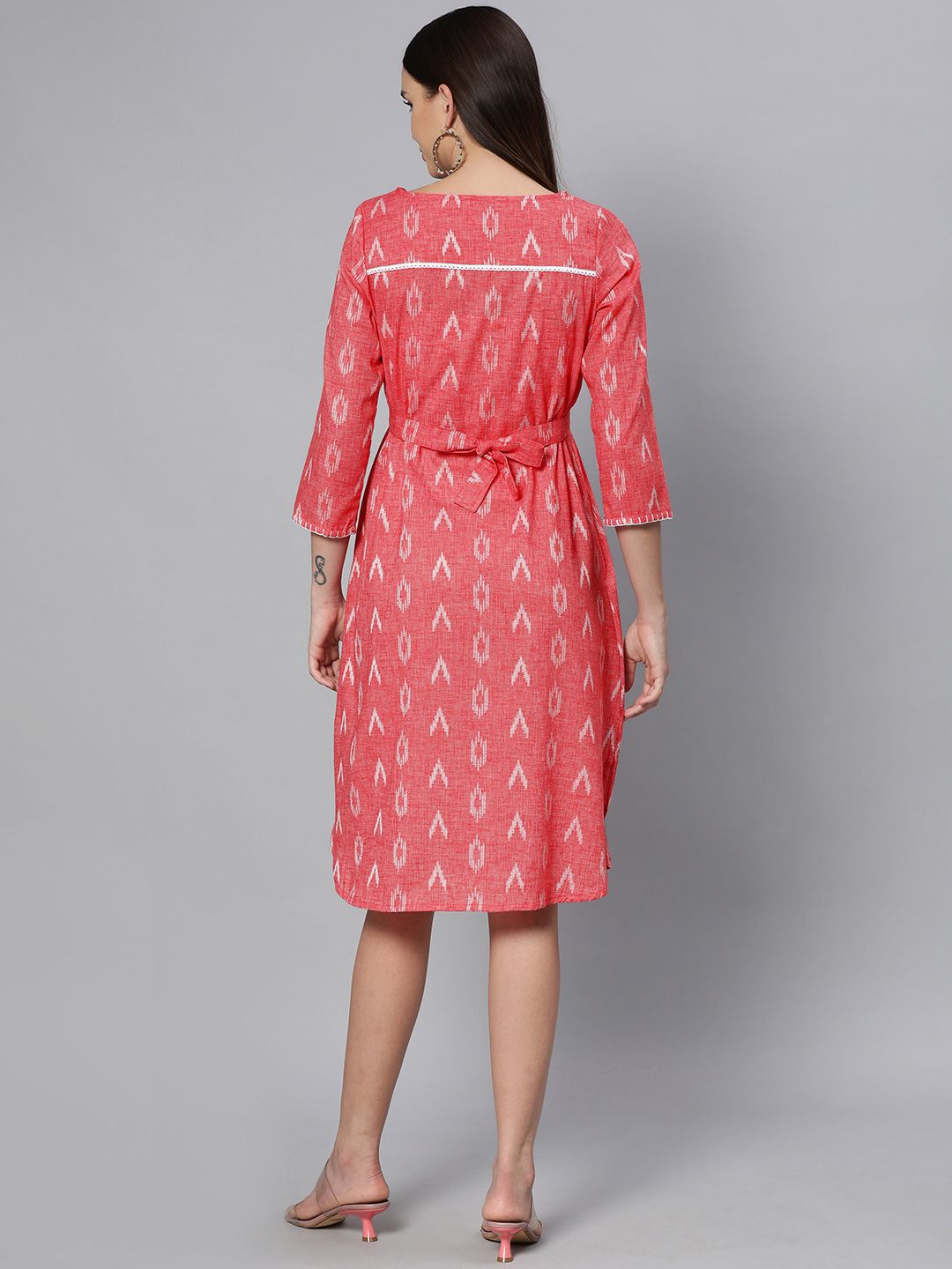 Global Desi Women Red Self-Design A-Line Dress