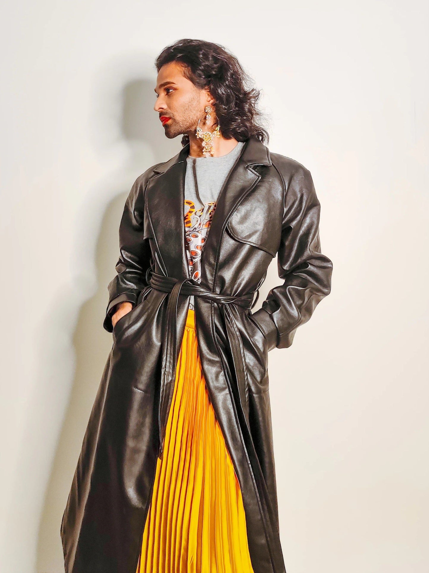 SASSAFRAS Mustard Yellow Accordion Pleated Satin Finish Flared Midi Skirt