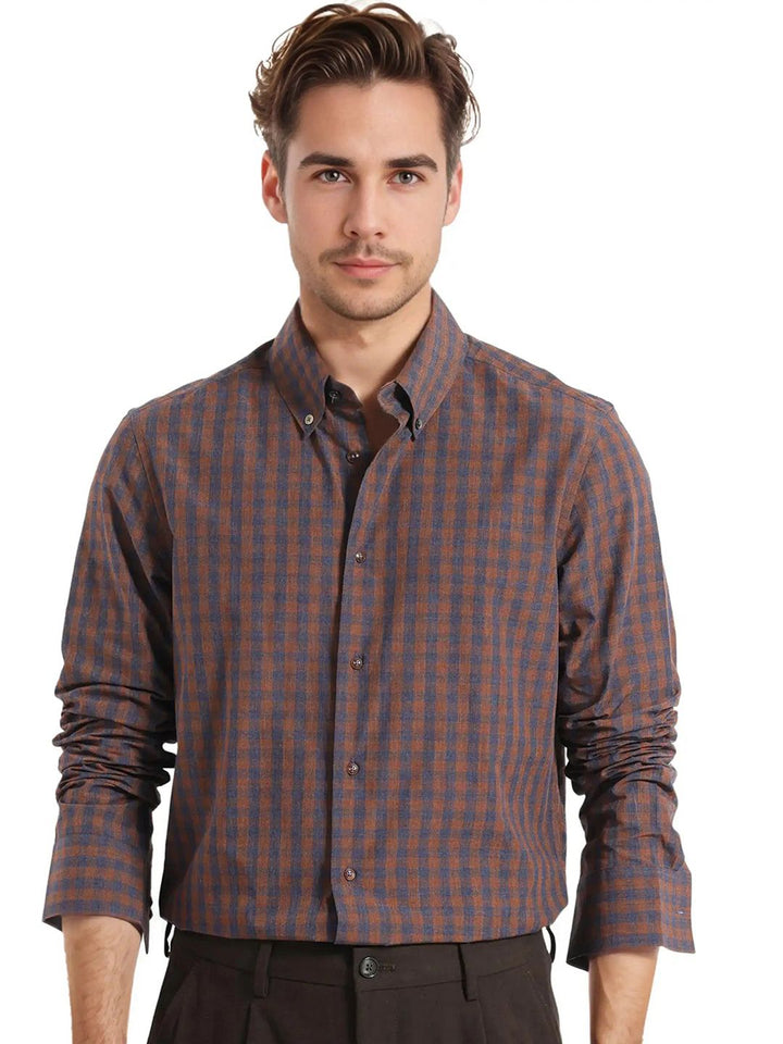 RARE RABBIT Men Comfort Spread Collar Checked Cotton Oversized Casual Shirt