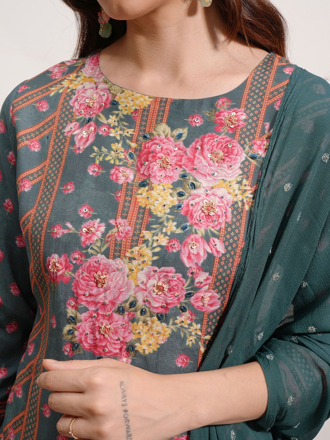 Vishudh Floral Printed Regular Beads and Stones Kurta with Sharara & With Dupatta