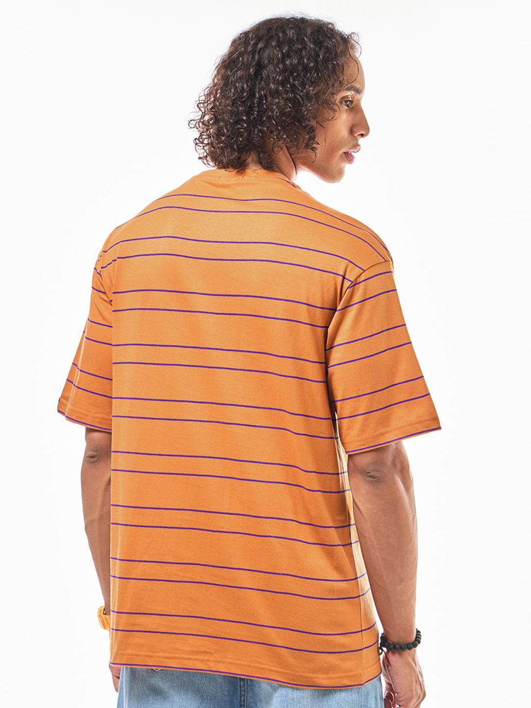 Bewakoof Men Striped Round Neck Pure Cotton T-shirt