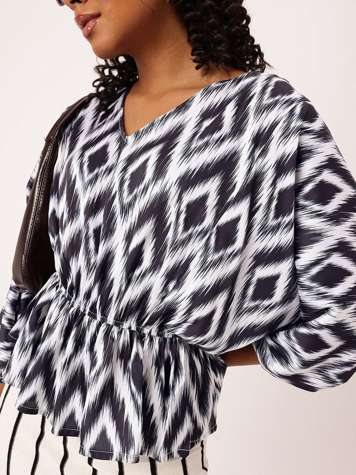 DressBerry Digital Dyes Ikat Style Cinched Waist Top