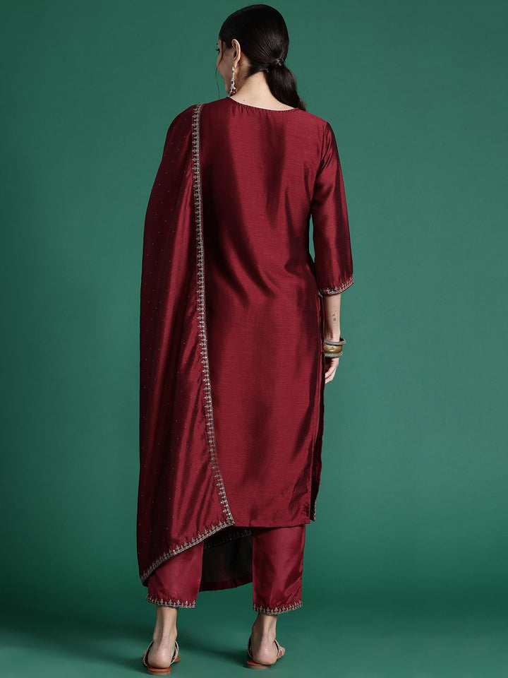 Indo Era Ethnic Motifs Yoke Design Sequinned Kurta with Trousers & Dupatta