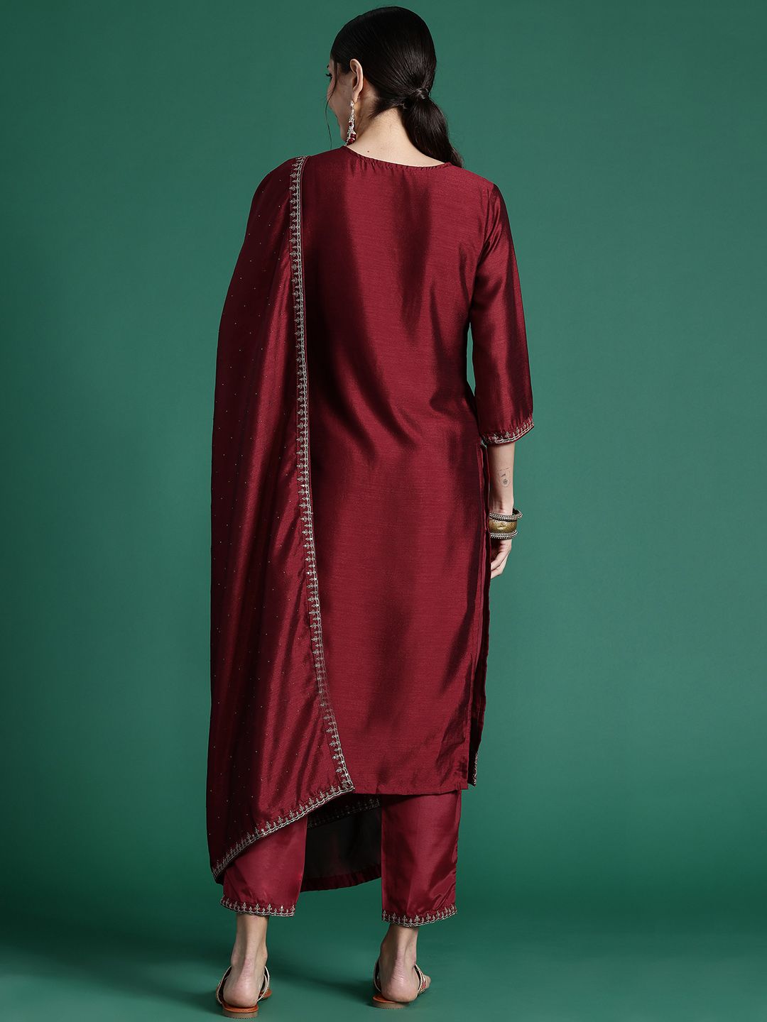 Indo Era Ethnic Motifs Yoke Design Sequinned Kurta with Trousers & Dupatta