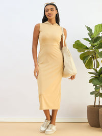SASSAFRAS BASICS Bodycon Hooded Midi Dress
