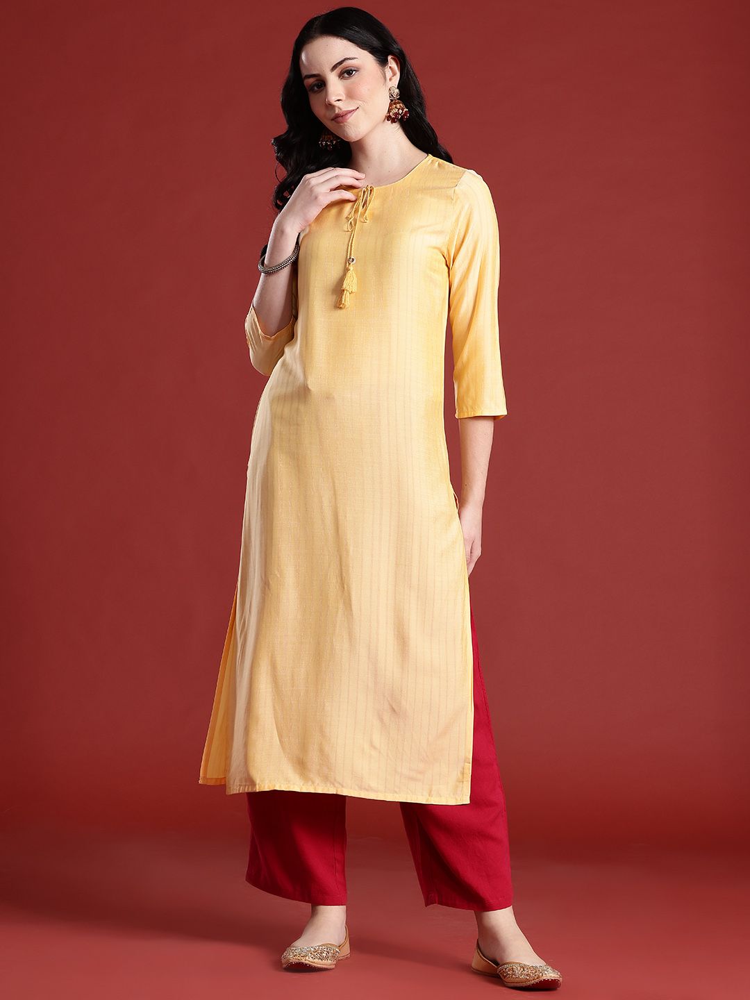 Anouk Tie-Up Neck Striped Kurta