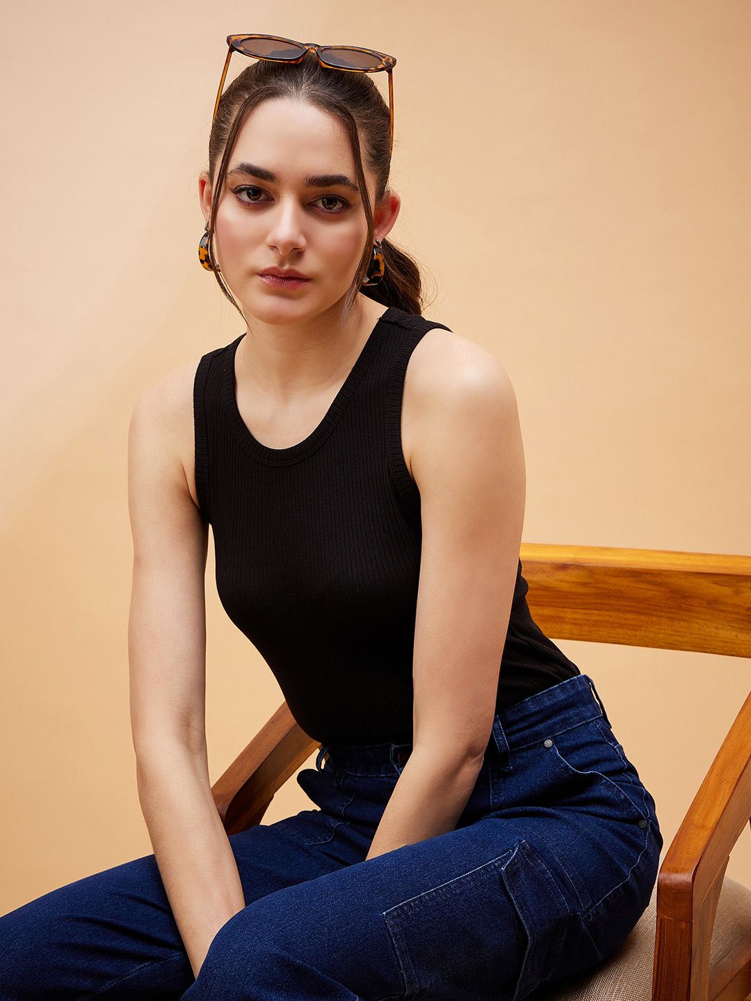 SASSAFRAS BASICS Black Cotton Tank Top
