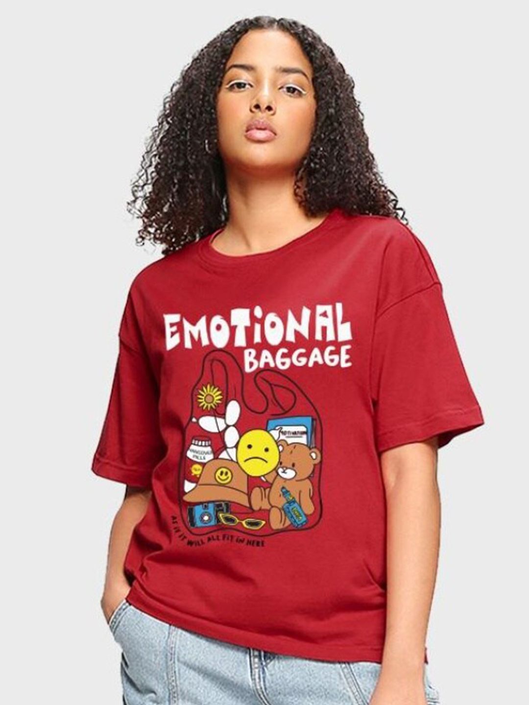 Bewakoof  Red Graphic Printed Cotton Oversized Fit T-shirt