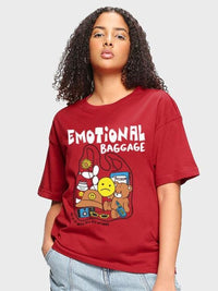 Bewakoof  Red Graphic Printed Cotton Oversized Fit T-shirt
