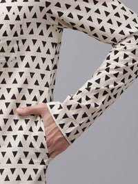 See Designs Men Beige & Black Geometric Printed Kurta