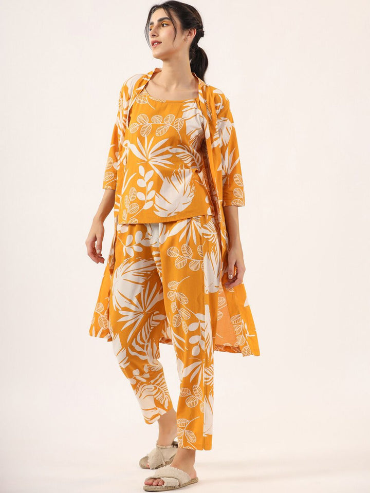 SANSKRUTIHOMES Floral Printed Pure Cotton Night Suit With Robe