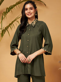 Shae by SASSAFRAS Zari Embroidered Shirt Collar Tunic Top With Palazzos Co-Ords