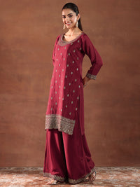 Libas Floral Embroidered Sequinned Straight Kurta with Palazzos & Dupatta